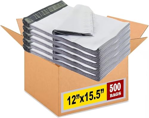iMBAPrice 500 - 12 x 15.5 Premium Matte Finish White Poly Mailers Envelopes Bags (iMBA-5PM-500) - size: 12.5x15.5, style: Master Carton