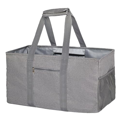 Extra Large Utility Tote Bag - Reusable Grocery Bags Foldable Heavy Duty - color: Grey, size: 2-pack