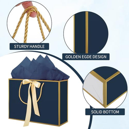 woric 13.7" Large Gift Bags with Handles, 2 Pack Navy Blue Paper Gift Bags - color: Navy Blue