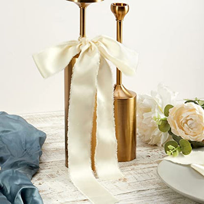 Keypan Ivory White Frayed Satin Chiffon Ribbon, 1.5 Inches, 21 Yards - color: Ivory White