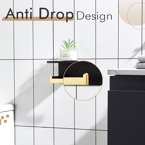 KOKOSIRI Toilet Paper Holders with Shelf Bathroom Toilet Paper Roll Holder Wall Mounted T-304 Stainless Steel, Matte Black and Gold B2010GDK (Pack of 2) - color: Black Gold, size: With Shelf(2 Pack)