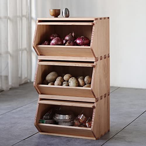 Stackable Solid Wood Storage Chests, Modular Bins with Lids, 19.5"W - size: 15.25"D x 19.5"W x 12.25"H