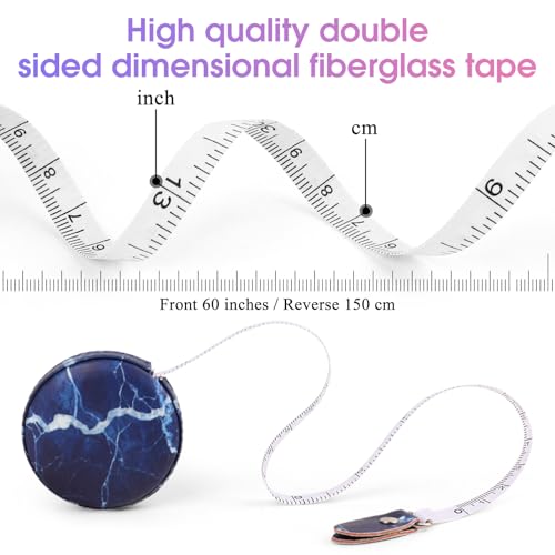 Retractable Mini Leather Tape Measure, Auto Retract Dark Blue - color: Dark Blue Marble