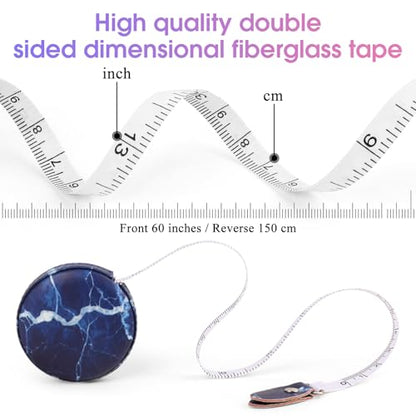 Retractable Mini Leather Tape Measure, Auto Retract Dark Blue - color: Dark Blue Marble