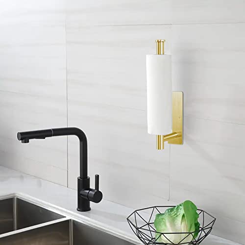 Paper Towel Holder - Eolax Under Cabinet Paper Towel Bar for Kitchen, Wall Mount Self Adhesive or Drilling Paper Towel Rack, 304 Stainless Steel (Gold) - color: Gold