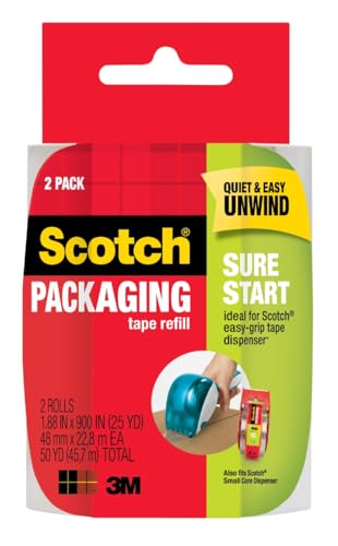 Scotch Sure Start Packing Tape, Clear, Quiet Unwind and Easy Start, 1.88 in. x 25 yd., 2 Tape Rolls - size: 2 Rolls
