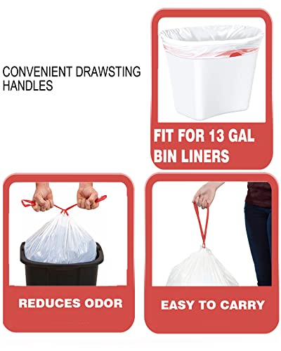 BEIDOU-PAC Trash Bags 13 Gallon Drawstring, 50 Count Garbage Bags, Tall Kitchen Trash Bags, Odorless & Extra Strength White Plastic Food Scrap Bag for Home Office Bathroom Kitchen Bins - style: 13 Gallon |50 Count