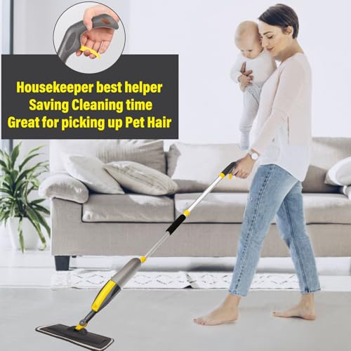 Wet Spray Mop for Floor Cleaning with 14 oz Bottle & 3 Microfiber Pads - color: 05-grey & Yellow