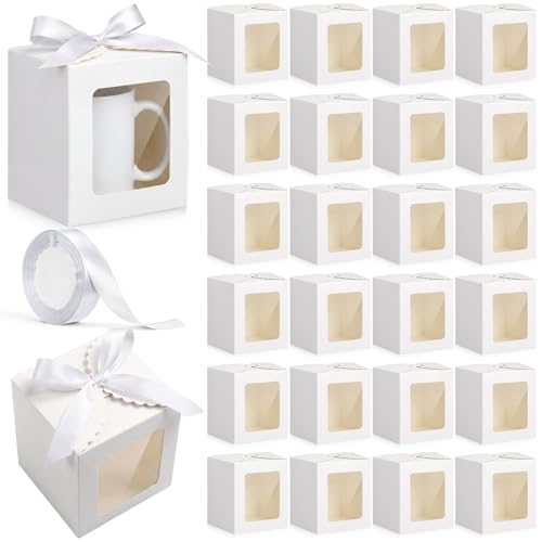 Kolldenn 24 Pcs Mug Gifts Boxes with Ribbon, 11oz, 12oz, 15oz, White - color: White
