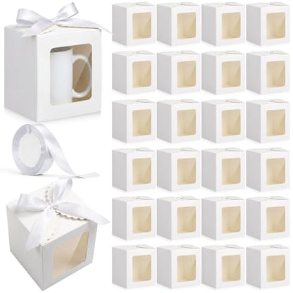 Kolldenn 24 Pcs Mug Gifts Boxes with Ribbon, 11oz, 12oz, 15oz, White - color: White