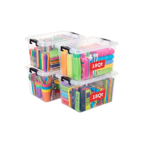 Cetomo 18Qt Plastic Storage Bin, Stackable Storage Box with Lid, Organizer, Container for Home, Office, Drom, PP, BPA-Free, Nestable, Clear, 18Quart-4 Pack - size: 18Qt*4