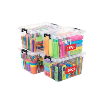 Cetomo 18Qt Plastic Storage Bin, Stackable Storage Box with Lid, Organizer, Container for Home, Office, Drom, PP, BPA-Free, Nestable, Clear, 18Quart-4 Pack - size: 18Qt*4