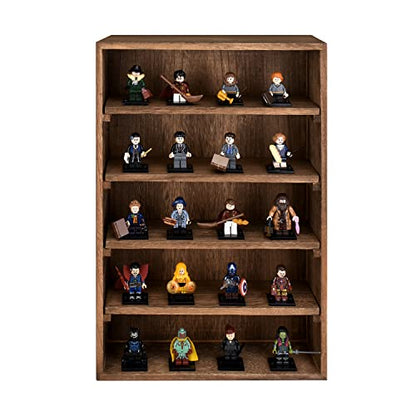 Ikee Design Wooden Wall-Mounted Display Shelves Rack for Collectibles-Figures,Shot Glasses,Spice Can,Cosmetics or Perfume-5 Adjustable Height Shelves,Space-Saving- Brown Color - color: Brown, 5 Shelves