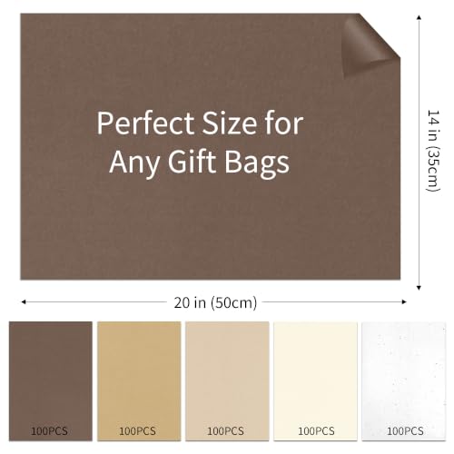 UNIQOOO 500 Sheets Brown Tissue Paper Bulk for Gift Bags, 20x14 Inch Gift Wrapping Tissue Paper, Acid Free 17gsm Western Tissue Paper for Thanksgiving Party Birthday DIY Crafts - color: Brown