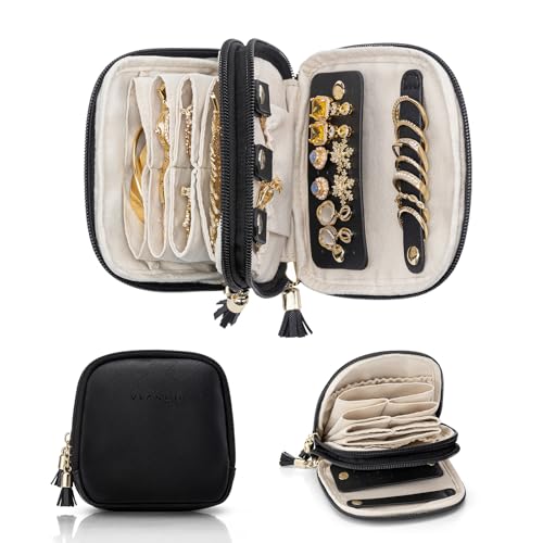 VLANDO 2-Layer Travel Jewelry Organizer for Necklaces,Rings,Earrings - color: Black