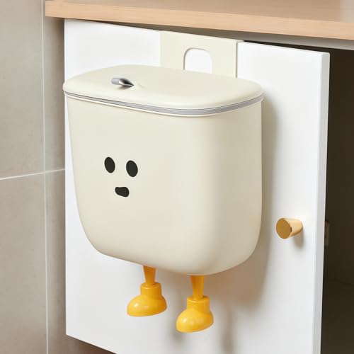 9L Kitchen Compost Bin for Countertop or Under Sink - Hanging Small Trash Can with Lid for Cupboard/Bathroom/Bedroom/Office/Camping, Mountable Indoor Compost Bucket (White)