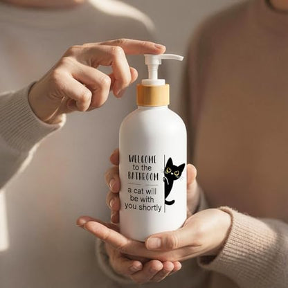 Funny Cat Bathroom Soap Dispenser, Black Cat Lover Gifts Glass Hand Soap Dispenser with Pump, Black Kitty Refillable Handsoap Liquid Bottle for Bathroom Washroom Restroom Countertop - color: Black Cat