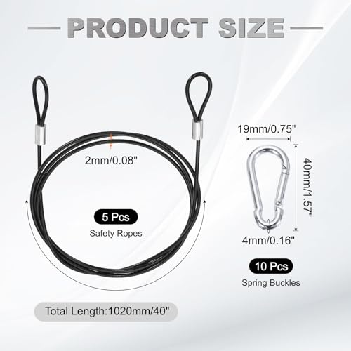 PATIKIL 40" Safety Cable Lock Security Wire Ropes w 10 Spring Buckle 5Pcs - color: Black, size: 40 Inch
