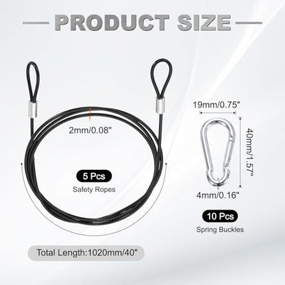 PATIKIL 40" Safety Cable Lock Security Wire Ropes w 10 Spring Buckle 5Pcs - color: Black, size: 40 Inch