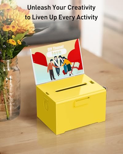 Uniclife 6.2"x 5" x 4" Yellow Acrylic Donation Box with Lock and Slot - color: Yellow, size: 1 Pack