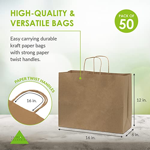 Prime Line Packaging Boutique Shopping Bags, 16x6x12, Brown Bags, 50 Pcs - size: 16x6x12 Inch