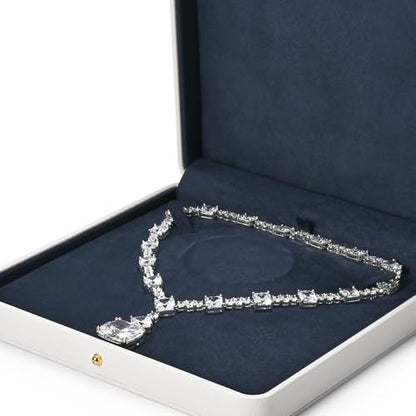 White Big Jewelry Necklace Gift Box Blue Velvet Interior Jewelry Box for Pearl Necklace - color: Blue Big Necklace Box