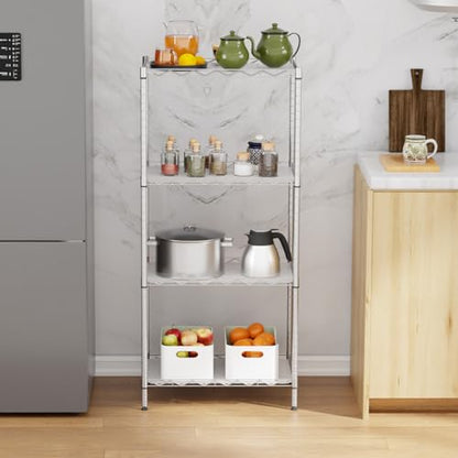FDW | 4-Tier Wire Shelf | 18" x 12" x 44" | Chrome - color: Chrome, size: 4-Shelf No Wheels