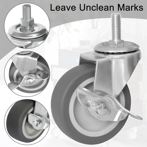 AAGUT 3 Inch Caster Wheels, M8 x 1.5" Threaded Stem Castors, 4 Packs - size: M8 x 38mm