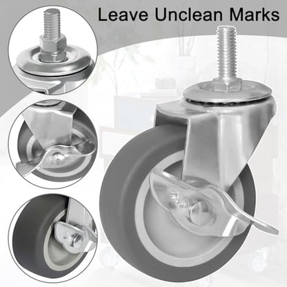AAGUT 3 Inch Caster Wheels, M8 x 1.5" Threaded Stem Castors, 4 Packs - size: M8 x 38mm
