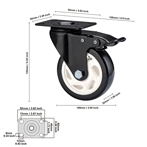 Caster Wheels-4 Inch Swivel Casters Set of 4 Heavy Duty with Brake - color: Black, size: 4"4pack Black