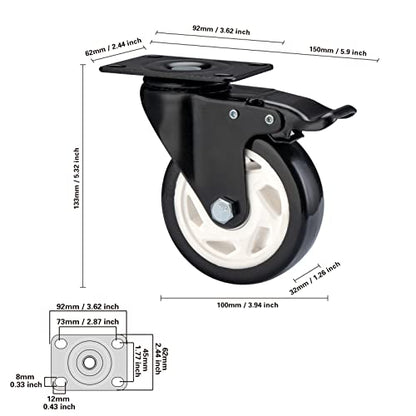 Caster Wheels-4 Inch Swivel Casters Set of 4 Heavy Duty with Brake - color: Black, size: 4"4pack Black