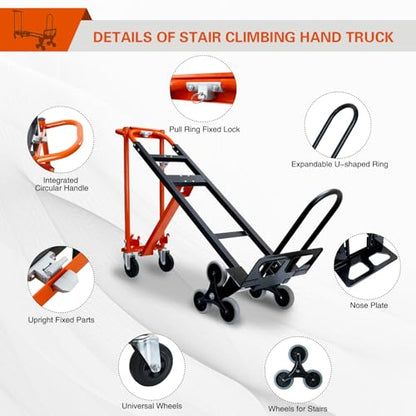 3 in 1 Stair Climbing Dolly Cart with Wheels,1000LBS(Orange) - color: Orange