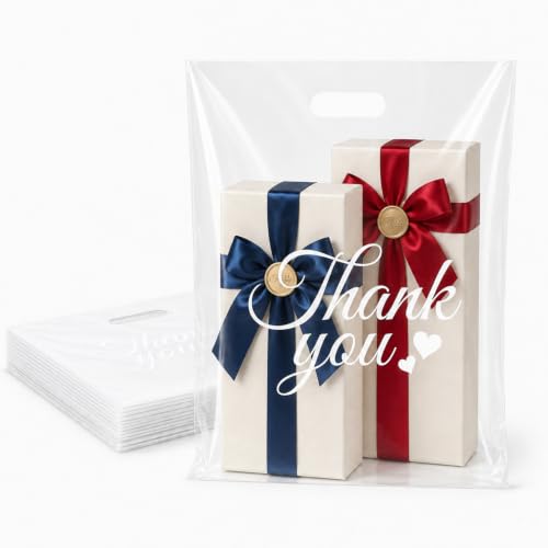 SwiftJoys 100PCS Thank You Clear Plastic Bags with Handles, 12 x 15 Inch - color: 02-Clear TY, size: 12"x15"
