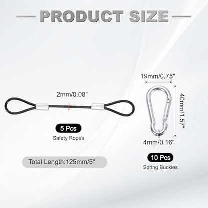 PATIKIL 5" Safety Cable Lock Security Wire Ropes w 10 Spring Buckle 5Pcs - color: Black, size: 5 Inch