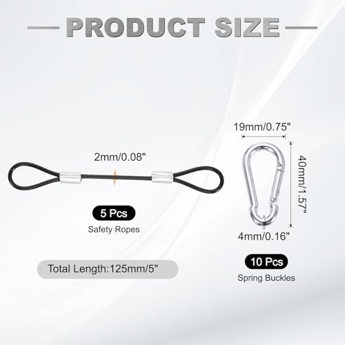 PATIKIL 5" Safety Cable Lock Security Wire Ropes w 10 Spring Buckle 5Pcs - color: Black, size: 5 Inch