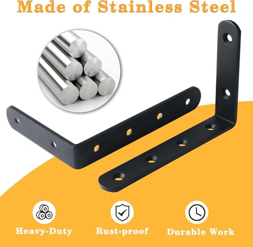 Alise 12Pcs Floating Shelf Brackets, Black Heavy Duty L Bracket for Shelves - color: Black, size: (12P) 5x3x0.72 inch