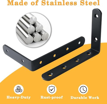 Alise 12Pcs Floating Shelf Brackets, Black Heavy Duty L Bracket for Shelves - color: Black, size: (12P) 5x3x0.72 inch