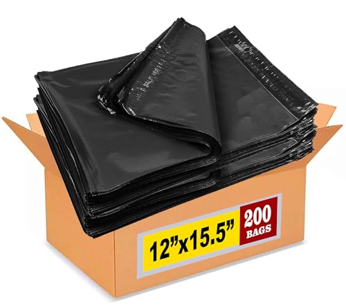 iMBAPrice 200-Pack Black Poly Mailers 12x15.5 Inch #5 Color Poly Mailing Shipping Envelopes Bags, Self Seal Adhesive Waterproof and Tear Proof (Total 200 Bags) - color: Black, size: 12" X 15.5"