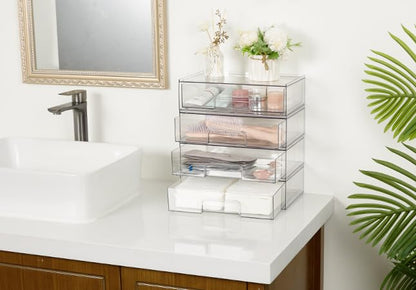 Vtopmart 12.1''W Clear Stackable Storage Drawers,3 Pack Acrylic Plastic Organizers Bins for Makeup Palettes, Cosmetics, and Beauty Supplies,Ideal for Vanity, Bathroom,Cabinet,Desk Organization - style: Wide-3pack-Clear