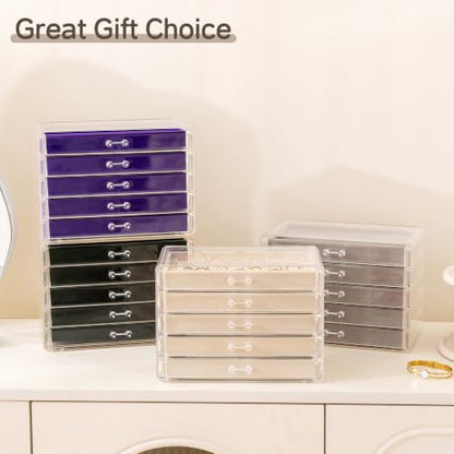 Frebeauty Extra Large Acrylic Jewelry Box for Women 5 Layers Clear Jewelry Organizer Velvet Earring Box with 5 Drawers Rings Display Case Necklaces Holder Tray for Women Girls (Black) - color: Black