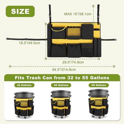 HODRANT 32-55 Gallon Trash Can Caddy Bag with Multi Pockets for Clean Tools - color: Black+Yellow