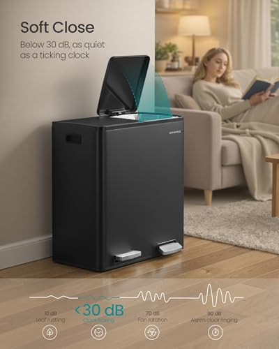 SONGMICS Trash Can, 2 x 8 Gallon (2 x 30 L) Double Compartment - color: Black, size: 2 x 8 Gal.