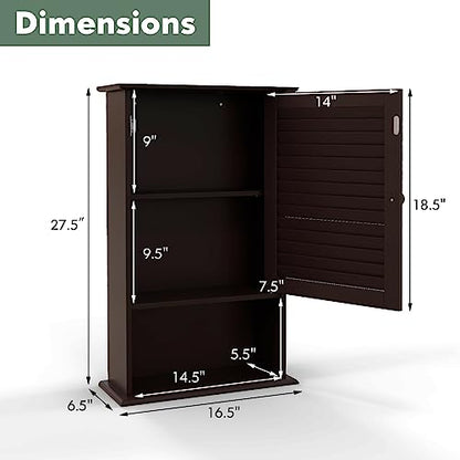 COSTWAY Bathroom Wall Cabinet, Large Capacity Storage Cabinet (Brown) - color: Brown