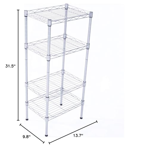 4-Tier Adjustable Storage Shelves Unit,Wire Shelving Units Metal Storage Rack, for Pantry, Garage, Kitchen,13.7Wx9.8Dx31.5H Inchs,Silver