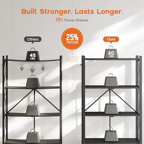 Fenbeli 5-Tier Folding Metal Storage Shelves with Wheels, 750 lb Capacity - color: Black, size: 5 Tier