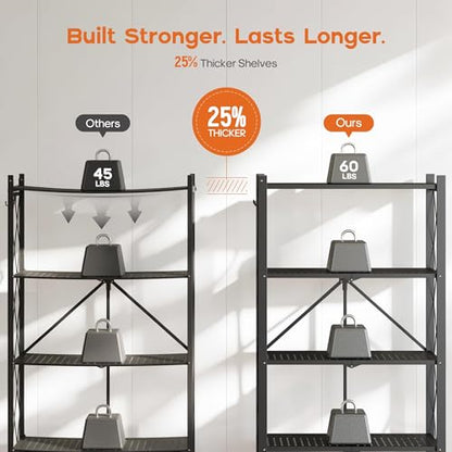 Fenbeli 5-Tier Folding Metal Storage Shelves with Wheels, 750 lb Capacity - color: Black, size: 5 Tier