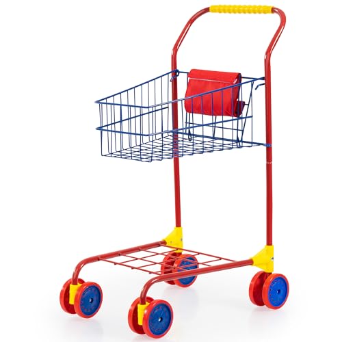 Bayer Design Toddler Shopping Cart, Kids Pretend Play Grocery Trolley, Red