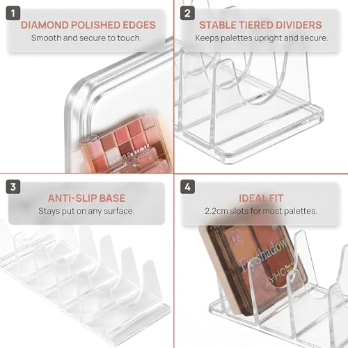 Acrylic Makeup Eyeshadow Palette,Organizer W/Removable Dividers 6 Space Vanity Desk Storage Fits All Palette Sizes - Clear