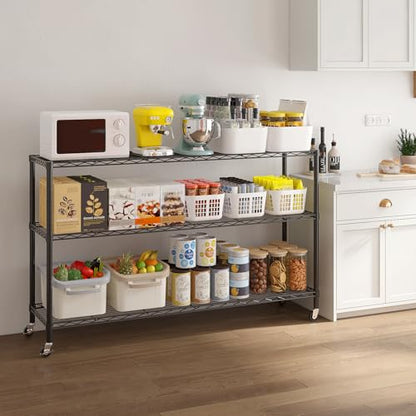 3-Tier Shelf, Adjustable Wire Metal Rack Shelving, Heavy Duty Standing Storage Shelves, Garage, Kitchen, Office, Bathroom, Shelfs Easy Assembly, 46" W x 17.7" D x 41" H Wheels, Black - color: Black, size: 3-tier 46.06"W x 17.72"D x 40.94"H Wheels
