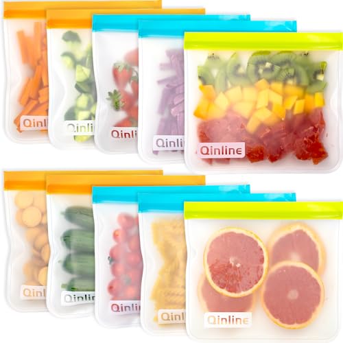 Reusable Food Storage Bags - 10 Pack Freezer Bags, Extra Thick Leakproof Lunch Bags for Salad Fruit Marinate Meats Travel - 10 Sandwich Storage Bag - size: 10 Pack - 10 Sandwich